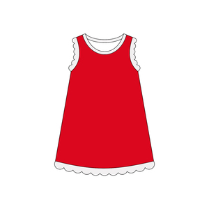 GSD4047 Vestido de Verano Personalizado para Bebé Niña, Rojo Sólido con Estampado de Conchas Blancas, Sin Mangas, Transpirable, Hasta la Rodilla, Venta al Por Mayor para Niños - Product Image 1