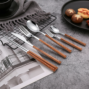 Bộ Dao Kéo Bộ Dụng Cụ Ăn Bạc Tay Cầm Bằng Gỗ Tre Nhựa Bộ Dao Muỗng Nĩa Kiểu Mì Hàn Quốc Hiện Đại - Product Image 5