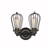 Applique murale industrielle noire à 2 lumières de style vintage Shinetime avec mini cage en fil métallique