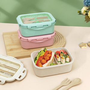 Boîte à lunch portable en fibre de paille de blé écologique, avec couverts (cuillère et fourchette) - Product Image 1