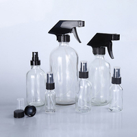 Bouteille de vaporisateur d'ambiance en verre Boston rond givré noir mat de 250 ml, 500 ml, 8 oz, 16 oz avec pulvérisateur à gâchette