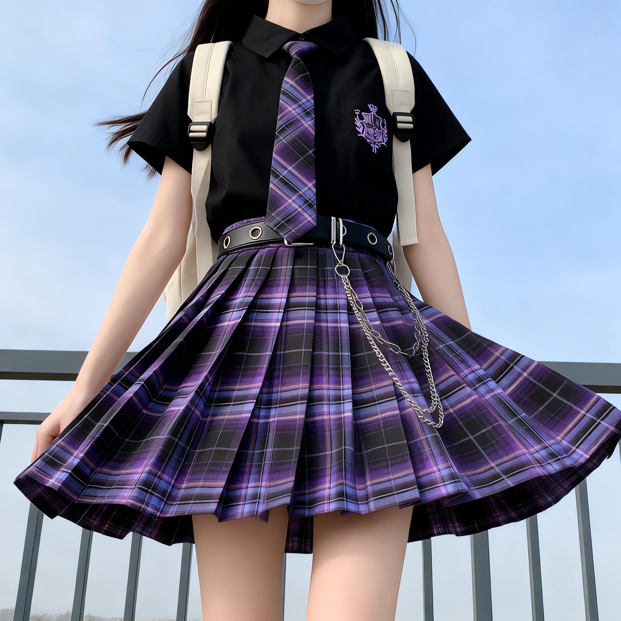 E-sport Girl + Maglietta Nera a Maniche Corte + Cravatta + Cintura