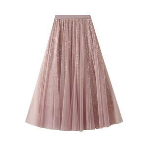 Falda Midi de Lentejuelas de Alta Gama para Mujer con un Diseño Fluido Estilo Hada para Disimular Caderas Anchas - Product Image 5