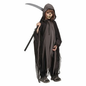 Costume de démon tueur pour enfants de 8 à 13 ans, cape à capuche noire avec accessoire de faucille pour Halloween - Product Image 1