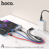 HOCO OEM DU32 Kabel Pengisian Daya Tenun Nilon Paduan Aluminium 4-In-1 Mikro Tipe-c + IP + IP 1.2M