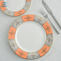Set Perlengkapan Makan Vintage TQ Custom, Piring Bundar, Mangkuk dan Piring Keramik Putih Oranye untuk Hotel dan Restoran