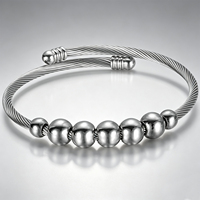 Bracelet de mode élastique à ouverture symétrique avec perles rondes de 3 mm en acier inoxydable pour femmes, vente en gros d'usine