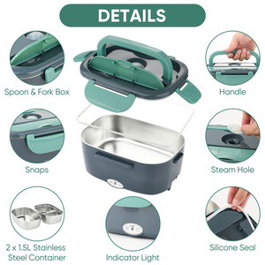 กล่องข้าวไฟฟ้า 1.5 ลิตร 80 วัตต์ ให้ความร้อนเร็ว ใช้ในบ้าน ภาชนะใส่อาหารกันรั่วซึม พร้อมภาชนะสแตนเลสและกระเป๋าเก็บอุณหภูมิ - Product Image 5