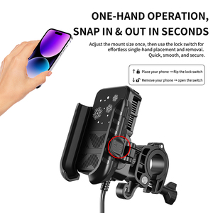 <span class=keywords><strong>Support</strong></span> de téléphone portable pour trottinette électrique facile à installer, <span class=keywords><strong>support</strong></span> de téléphone étanche pour vélo/<span class=keywords><strong>moto</strong></span> <span class=keywords><strong>avec</strong></span> charge rapide et ventilateur de refroidissement - Product Image 4