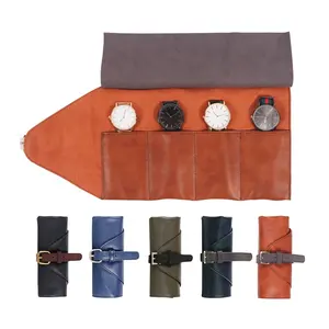 CHANGRONG Custom Best Gift Waterproof Multi-purpose Waxed Canvas Watches Straps Storage Bag Travel leather Watch Roll