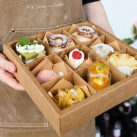 Boîte carrée jetable personnalisée en papier kraft à neuf compartiments avec couvercle et fond, logo imprimé sur mesure, pour fondue, pique-nique, desserts, cadeaux