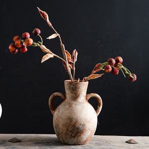 Jarrón de cerámica rústico para granja, terracota blanqueada <span class=keywords><strong>con</strong></span> asas dobles para decoración de bodas <span class=keywords><strong>con</strong></span> <span class=keywords><strong>eucalipto</strong></span> y flores secas - Product Image 1