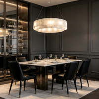 Lámpara de Araña de Lujo de Mármol Natural Español y Cobre, Estilo Postmoderno Minimalista, Elegante, para Techo Alto, Ideal para Hotel y Sala de Estar