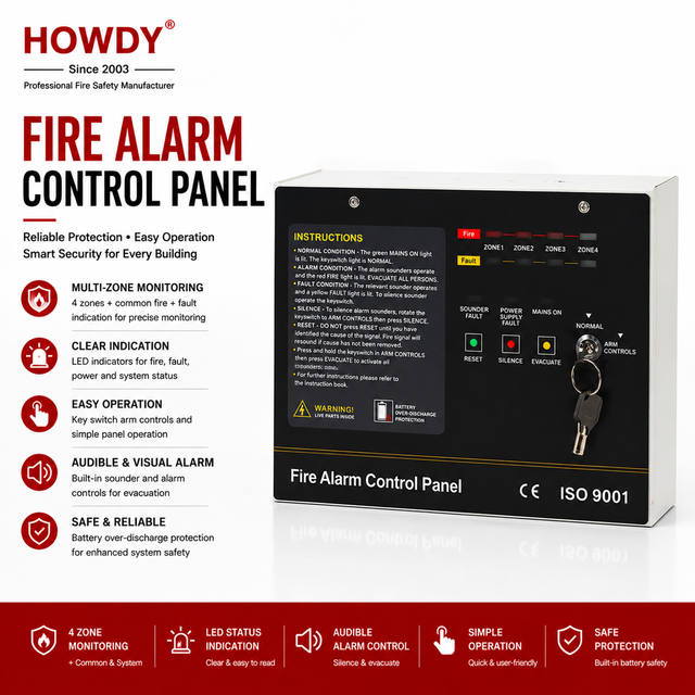 HOWDY Supplier Fire Detection Wireless 2 4 8 16 Zone Fire Alarm Control Panels OEM