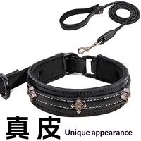 Kalung Anjing Kulit Asli Mewah dengan Hiasan Salib Logam Vintage, Dapat Disesuaikan, Lembut, untuk Anjing Peliharaan Sedang dan Besar, Penggunaan Luar Ruangan