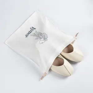 Custom Embroidery Gift Canvas Linen Pouch Organic Cotton linen Dust Drawstring Bag for Shoes and Handbag