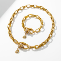 YF3677 Waterproof Jewelry 18k Gold Plated Chunky Chain Carabiner Necklace Stainless Steel Pave Charismatic Zircon Charm Necklace