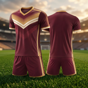 Maillot de football pour homme, couleur bordeaux et or, motif géométrique, manches courtes, col en V, tissu polyester respirant - Product Image 5