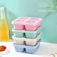 Boîte de rangement alimentaire en plastique à 4 compartiments, réutilisable, avec couvercle transparent, pour la maison et les voyages, vente en gros