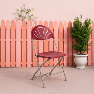 Red Plastic Folding <b>Chair</b> with Metal Frame Modern Design Durable Lightweight Easy Carry for Outdoor Garden School Park Villa Use - Product Image 1