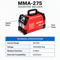 Poste à souder onduleur 275A 110V 220V avec affichage numérique, pour soudage manuel à l'arc, acier allié au carbone, fonte, acier, jusqu'à 14mm d'épaisseur