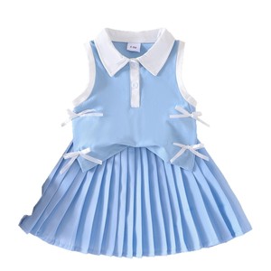 Ensemble 2 pièces d'été pour bébé fille, style européen et américain, avec haut à revers et jupe plissée, pour nourrissons et tout-petits - Product Image 5