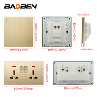 BAOBEN Interrupteur mural rétro doré standard britannique, prise universelle 86mm*146mm avec chargement USB pour la maison, normes britanniques