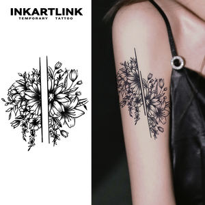 INKARTLINK Autocollant de tatouage semi-permanent floral <span class=keywords><strong>géométrique</strong></span>, motif bouquet de fleurs séparées, à base de plantes, tenue 15 jours, pour bras et épaule, vente en gros - Product Image 1