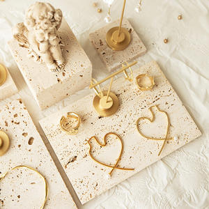 High-End di rame puro orecchino Rack gioielli espositore Set giallo travertino <span class=keywords><strong>Display</strong></span> di sostegno in argento gioielli gioielli contenitore - Product Image 3