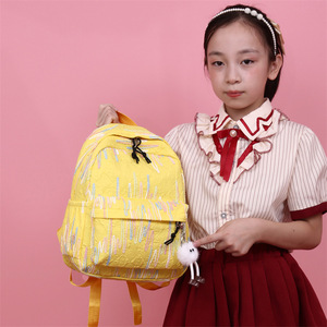 Colorful Embroidered <b>Backpack</b> For Girls 14 In Large Capacity <b>School</b> Bag With Cute Pom Pom Charm - Product Image 3