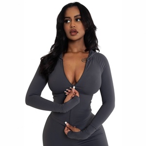Custom 2pcs <b>Crop</b> <b>Zip</b>-<b>Up</b> Long Sleeve T-Shirt Legging Pants Sets Y2K Yoga Loungewear Women's Sports Bodysuits & Jumpsuits Yoga Set - Product Image 1