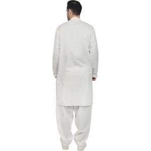 Shikha Fab White Kurta Pathani à manches longues pour homme en tissu tissé respirant, tenue décontractée pour les fêtes de l'Aïd et de Diwali - Product Image 3