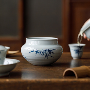 Hand Painted Blue Bamboo <b>Tea</b> Dregs Jar Ceramic Water Bowl For <b>Tea</b> <b>Set</b> Dehua Porcelain 120ml - Product Image 4