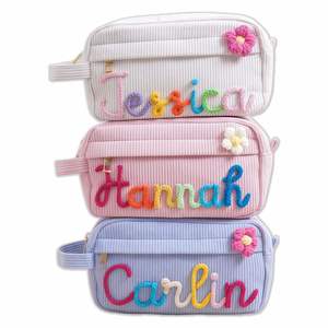 <b>Personalised</b> Handmade Fashion Corduroy Solid Color Makeup Large Capacity <b>Box</b> Type Cosmetic Bags Embroidered Names Pencil Case - Product Image 1
