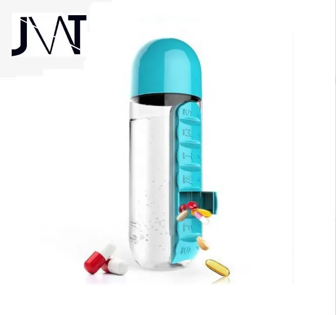 Creative 7 jours hebdomadaire pilule médecine boîte de rangement bouteille d'eau avec étui à pilules Capsule eau bouteille d'eau en plastique