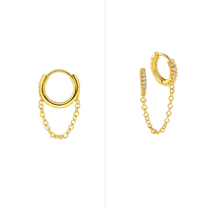 Orecchini a Cerchio E578 in Argento con Incastonatura di Diamanti, Design Minimalista Unisex per Uso Quotidiano - Product Image 1