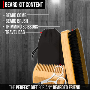 Ensemble de peignes pour barbe et moustache, brosse à poils en bois, ciseaux, kit de toilettage pour hommes, soins des poils du visage - Product Image 2