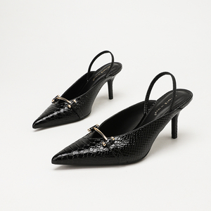 Sandales à talons aiguilles pour <span class=keywords><strong>femme</strong></span>, à bout pointu, à bride arrière fine, avec motif crocodile gaufré et décoration métallique, pour soirée - Product Image 5