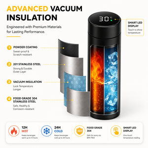 Borraccia Termica Intelligente Beeman da 500ml a Doppia Parete in Acciaio Inox con Display a LED della Temperatura - Product Image 4