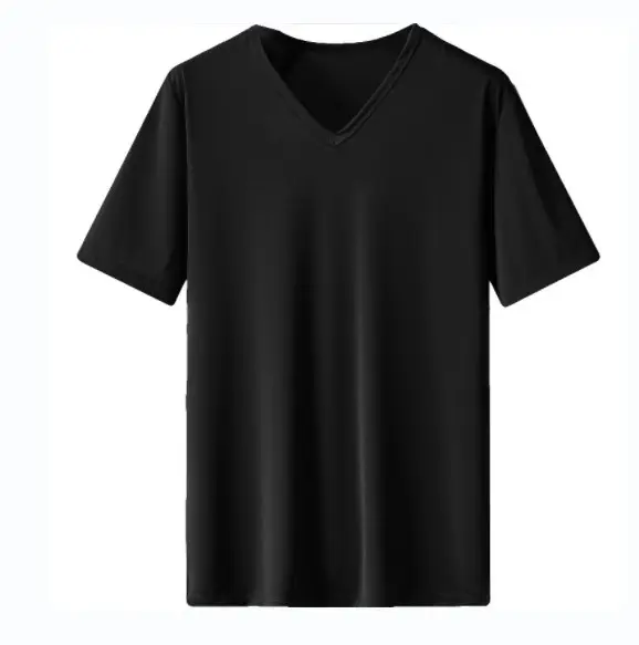 Großhandel hochwertige Baumwolle Modal Spandex benutzer definierte Logo-Druck Kurzarm schlicht leer V-Ausschnitt Männer schwarz T-Shirt