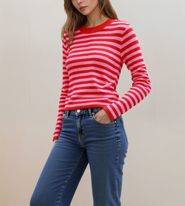Maglione lavorato a <span class=keywords><strong>maglia</strong></span> personalizzato a righe da <span class=keywords><strong>donna</strong></span> 10 pz con Logo di moda Casual di nuovo stile - Product Image 1