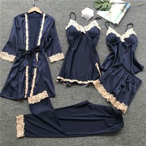 Nueva Lencería Sexy para Mujer, Camisón de Seda, Conjunto de Pijama de Cinco Piezas de Satén - Product Image 5