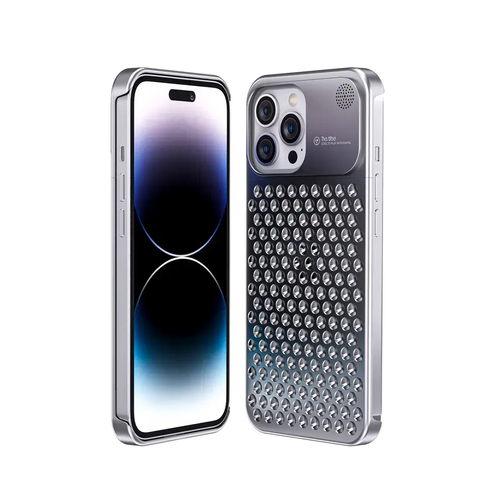 Custodia per telefono di lusso per iPhone 12 13 14 Pro Max Plus in alluminio robusta custodia per cellulare con foro di raffreddamento