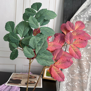 Fleur artificielle Jinxi, branche unique, feuilles en soie, rouge brun orangé, décoration de mariage - Product Image 2