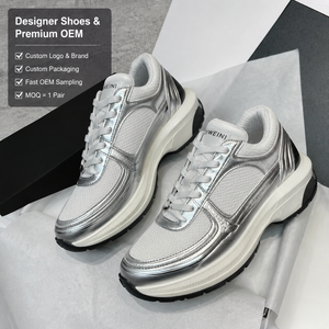 Chaussures de luxe pour hommes et femmes, de haute qualité, en maille argentée métallique, baskets chunky, chaussures de sport, chaussures de skate. - Product Image 1