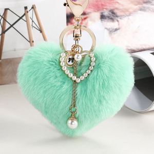 Fashion Fluffy Furry <b>Plush</b> Ball Hearted Shaped Bag Pendants Keychain Pompom Peach Heart Cute Keyrings Accessories - Product Image 3