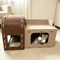 Lit pour chat transfrontalier en feutre respirant double couche, style salle de bain, bicolore, toutes saisons, avec griffoir intégré et arbre à chat