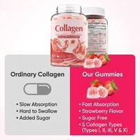 Gummies de collagène bovin sans sucre, à succès, avec biotine et multivitamines, 5 types de peptides de collagène hydrolysés (I, II, III, V, X) pour les cheveux