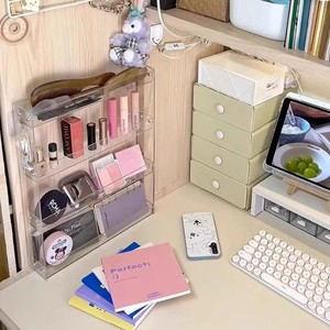 Acrylic <b>Wall</b> Shelf 6 Tier Rectangle <b>Hanging</b> <b>Storage</b> Make Up Desk Organizer Multi Purpose No Drill Installation - Product Image 2