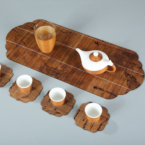 Handmade Bamboo Woven Tea <b>Mat</b> Set Irregular Shape Zen Style Heat Insulating Waterproof Tea Table Runner With Cups Coasters - Product Image 1